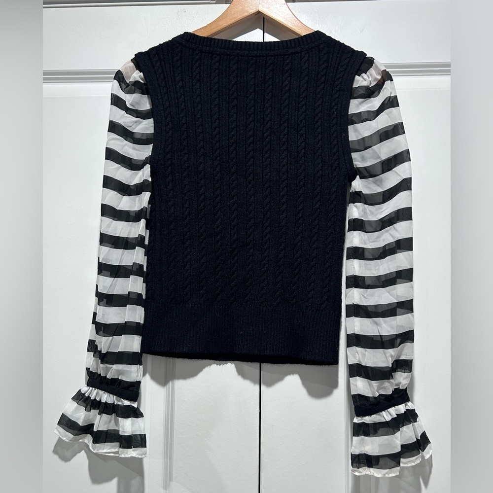 Maeve by Anthropologie Black and White Striped Sleeve sweater Top XSP - Picture 4 of 10